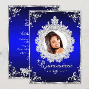 Invitation Princesse Tiara Royal Blue Sparkle Quinceanera