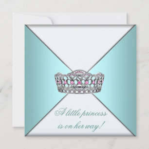 Invitation Princesse Tiara Turquoise White Baby Girl Show