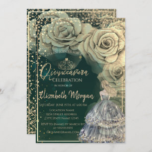 Invitation Princesse, Tiare d'or, Roses de diamants