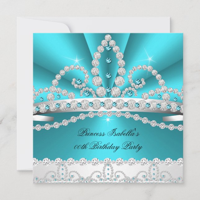 Invitation Princesse Turquoise Diamant Bleu Tiara fête d'anni (Devant)