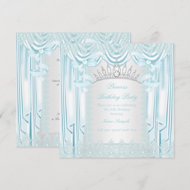 Invitation Princesse Turquoise Lace Tiara White Anniversaire  (Devant / Derrière)