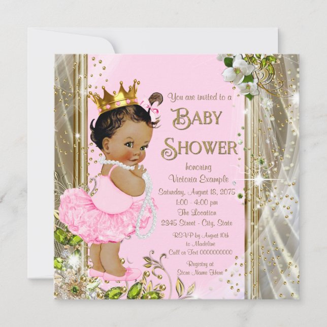 Invitation Princesse Tutu Baby shower d'or rose (Devant)