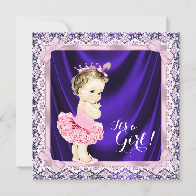 Invitation Princesse Tutu Ballerina Douche violette et rose (Devant)