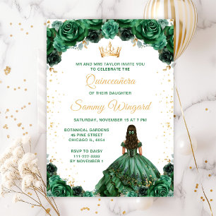 Invitation Princesse Vert foncé Floral Quinceañera