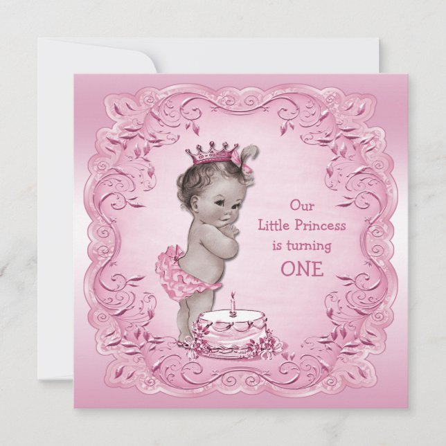 Invitation Princesse Vintage rose 1er anniversaire (Devant)