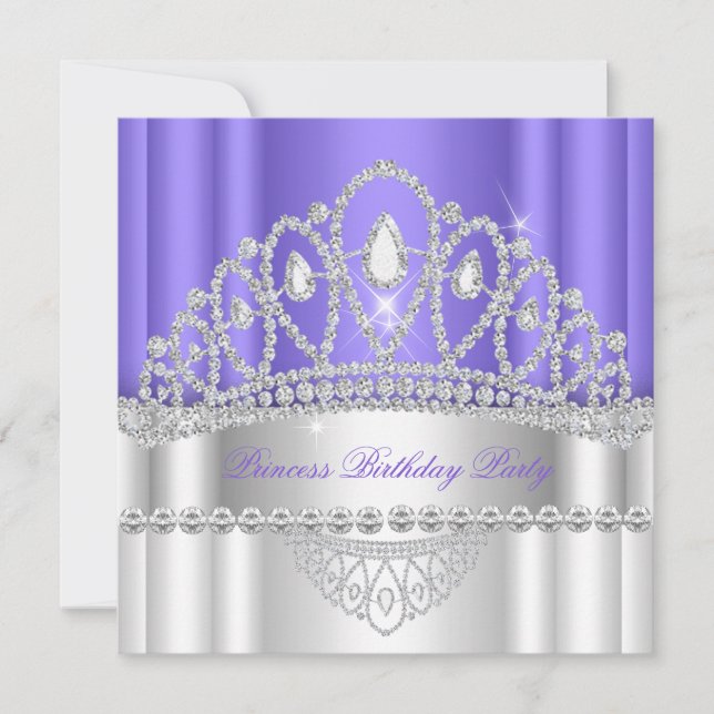Invitation Princesse violet blanc diamant Tiara Anniversaire (Devant)