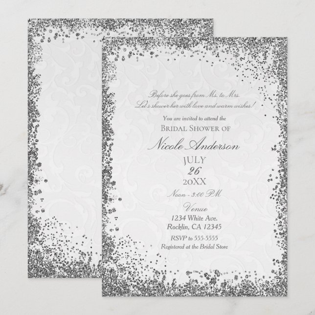 Invitation Princesse White Damask Storybook Fête des mariées (Devant / Derrière)