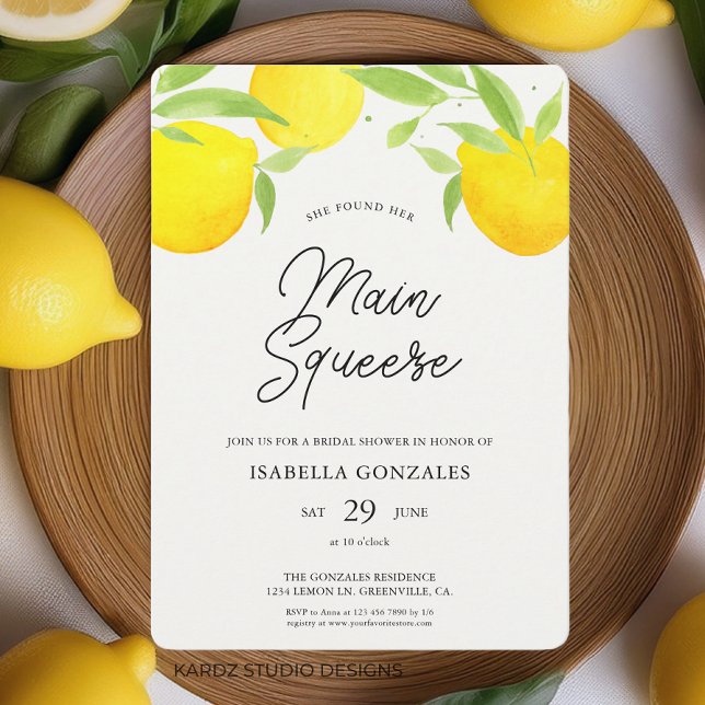 Invitation principale Squeeze Citrus nuptiale douc (This citrus summer bridal shower invitation is shown in 5 x 7 inches. Other sizes available.)