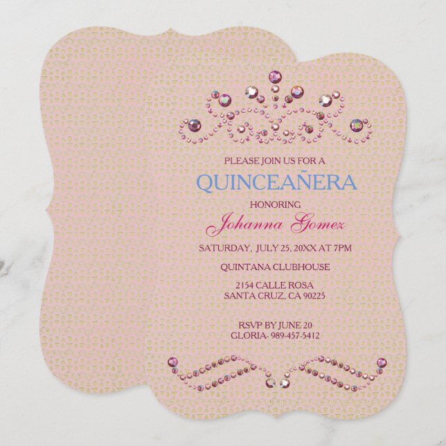 INVITATION PRINCIPE D'INVITATION DE QUINCEAÑERA (Devant / Derrière)