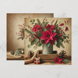 Invitation Printable Rustique Vintage Noël Poinsettia