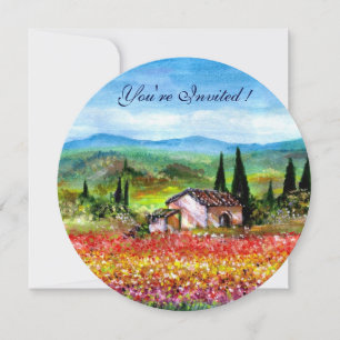 Invitation PRINTEMPS EN TOUSCANE, rouge rose jaune bleu vif