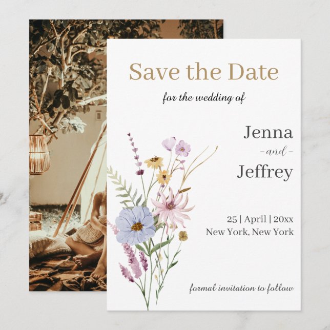 Invitation Printemps Fleur Boho Mariage Enregistrer La Date (Devant / Derrière)