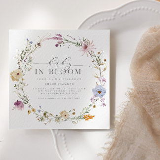 Invitation Printemps Floral Baby in Bloom Carré Baby shower |