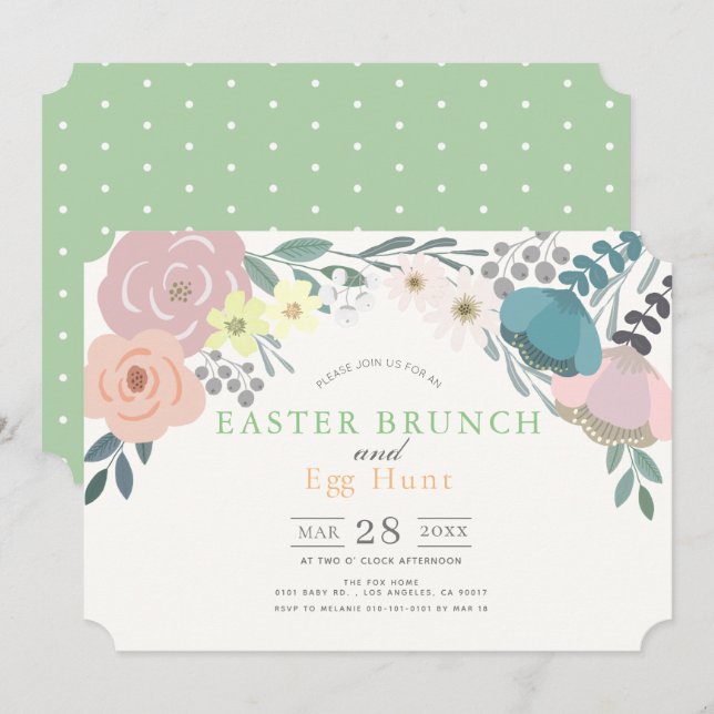 Invitation Printemps Floral Pâques Brunch et chasse aux oeufs (Devant / Derrière)