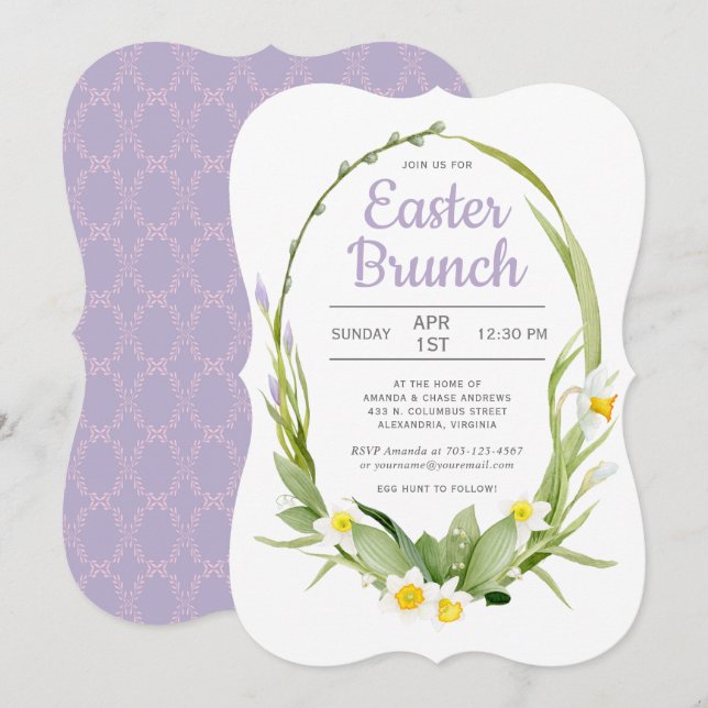 Invitation Printemps Floral Wreath Brunch de Pâques ou fête (Devant / Derrière)