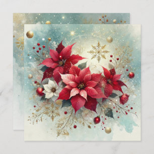 Invitation Printemps Whimsical Snowy Poinsettia Noël