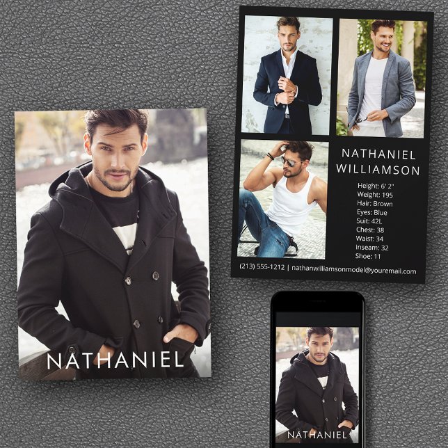 Invitation Pro Model Actor 4 Photo Modern Comp Card (Customize to change background color, text size or text style. Available for prints and download.)