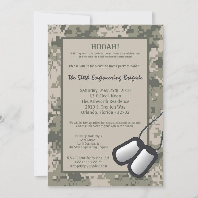 Invitation prochaine copie à la maison d'ACU de Camo d'ARMÉE (Devant)