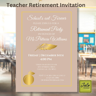 Invitation Professeur Élégant Fête de Retraite Brun Pastel Or