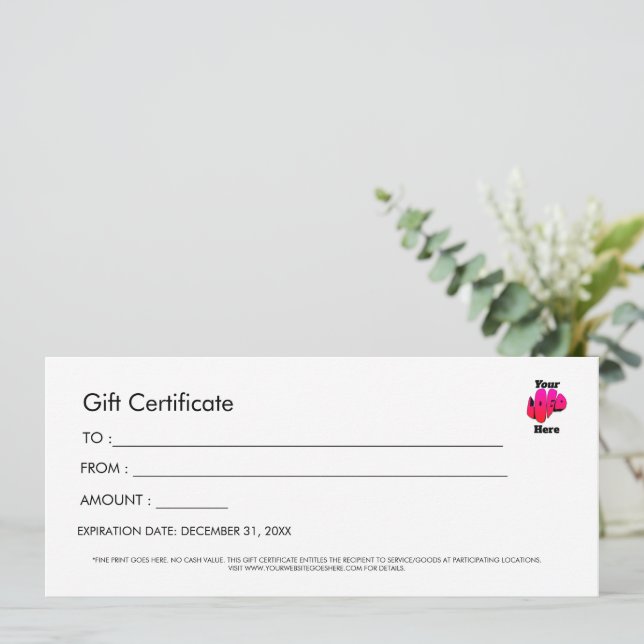 Invitation Professional Simple Custom Logo Gift Certificate (Debout devant)