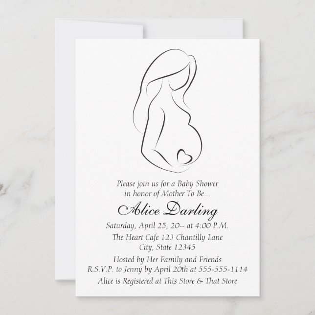 Invitation Profil de femme enceinte Baby shower cardiaque Inv (Devant)
