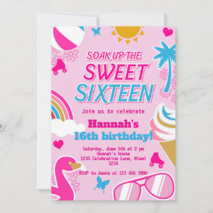 Invitation Profitez du Sweet 16 Pool Party Anniversaire été
