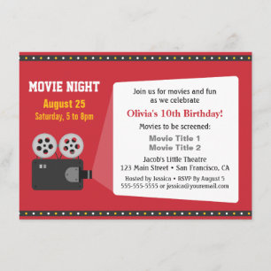 Invitation Projecteur de film Soirée cinéma Fête d'anniversai