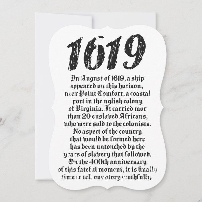 Invitation Projet 1619 Établissement de l'histoire des Noirs  (Devant)