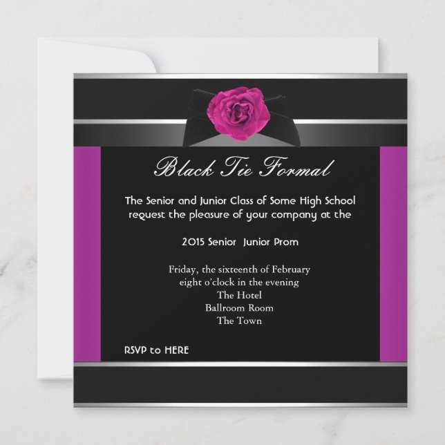Invitation Prom High School Dance Formelle rose Cravate noire (Devant)