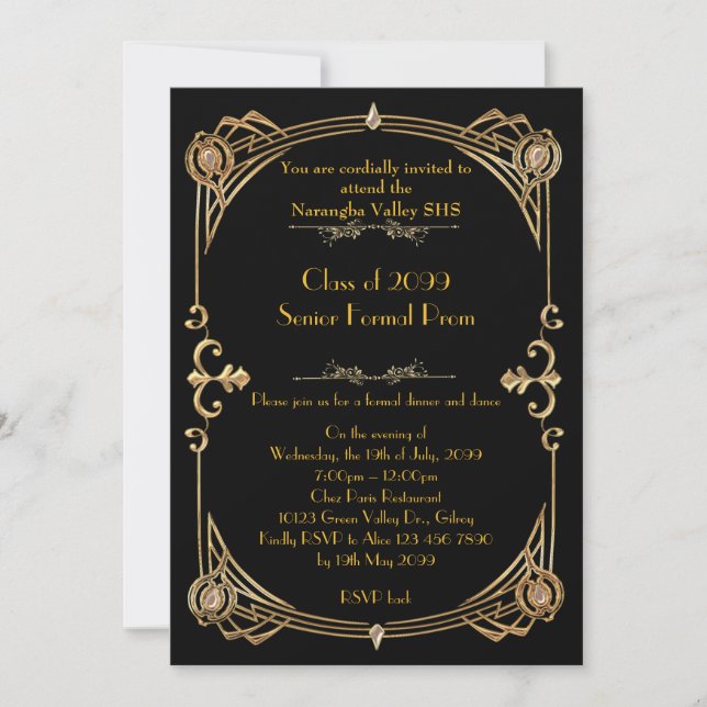 Invitation Prom invitant n'importe qui, style Gatsby, or part (Devant)