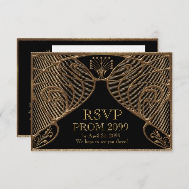 Invitation PROM RSVP, Grand Gatsby, or sur noir (Devant / Derrière)