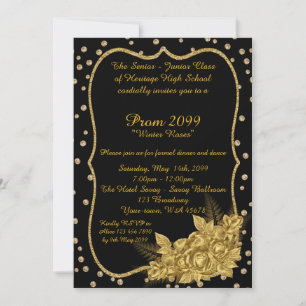 Invitation Prom Senior-Junior, confetti, or noir des années 1