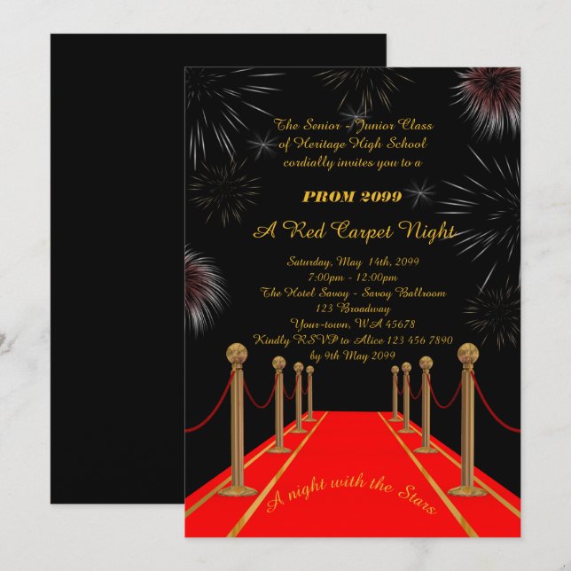 Invitation Prom Senior Junior, style Gatsby, nuit sur tapis r (Devant / Derrière)