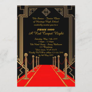 Invitation Prom Senior Junior, style Gatsby, nuit sur tapis r