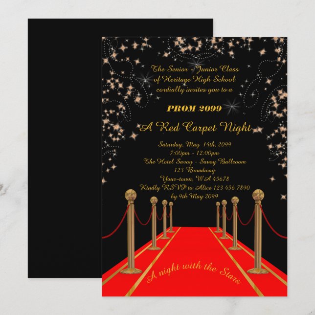 Invitation Prom Senior Junior, style Gatsby, nuit sur tapis r (Devant / Derrière)