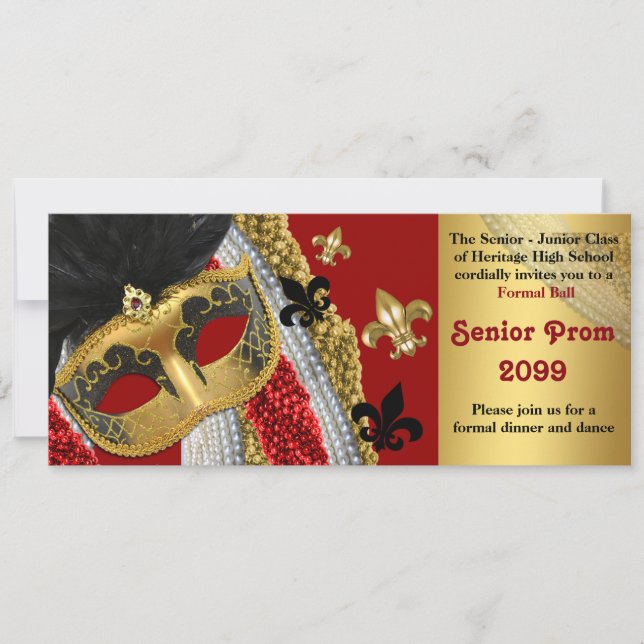 Invitation Prom Style de billet,Masquerade,chic,te (Devant)