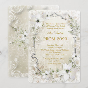 Invitation Prom Winter Senior Junior, Gold blanc, argent