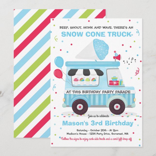Invitation Promenade D'Anniversaire De Snow Cone Par Annivers (Devant / Derrière)