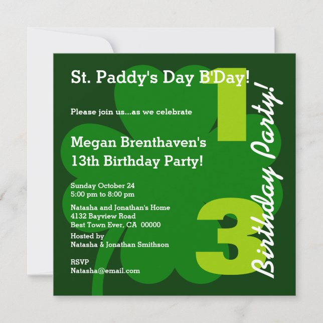 Invitation PROMO5 13e Ado ST PATRICK Shamrock d'anniversaire (Devant)