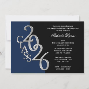 Invitation Promotion 2026 Argent Noir avec Option de Couleur
