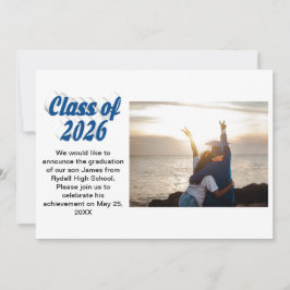 Invitation Promotion 2026 texte bleu photo de remise des dipl