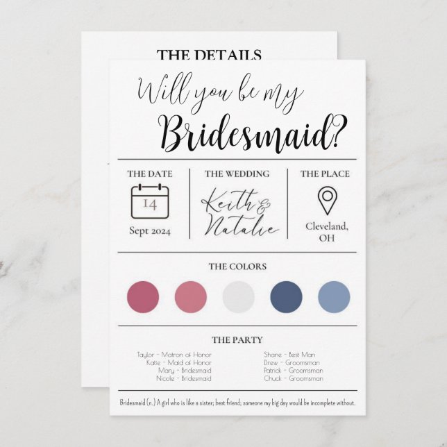 Invitation Proposition Bridesmaid (Devant / Derrière)