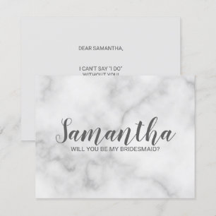 Invitation Proposition Bridesmaid   Élégant script en marbre