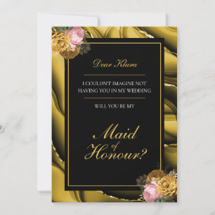 Invitation Proposition élégante en or floral 'Maid of Honor'