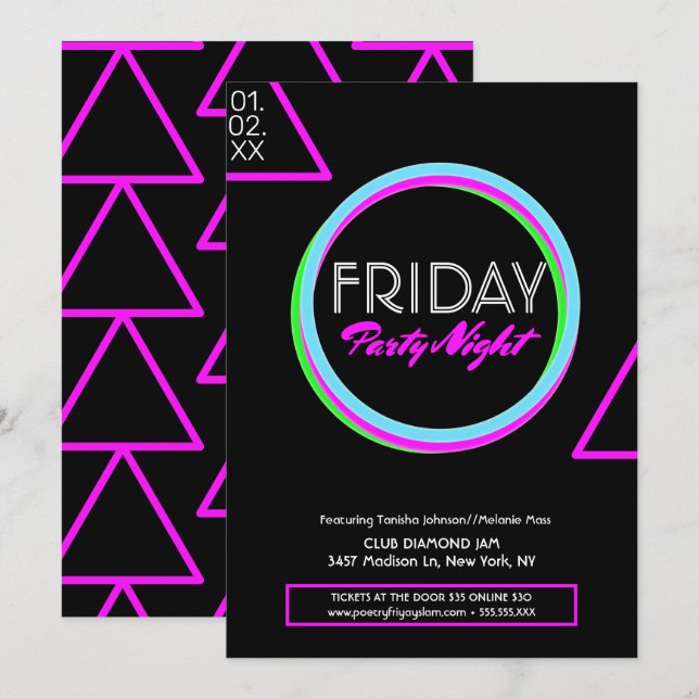 Invitation Propre Neon Night Club Circulaire promotionnelle (Devant / Derrière)
