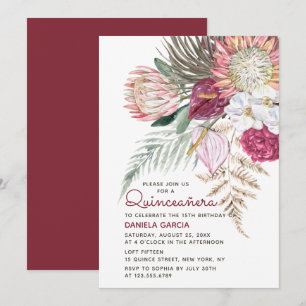 Invitation Protea Aquarelle Bouquet Floral Quinceañera