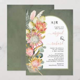 Invitation Protea fleurs pampas herbe vert mariage