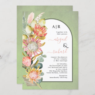 Invitation Protea fleurs QR code RSVP mariage arche verte