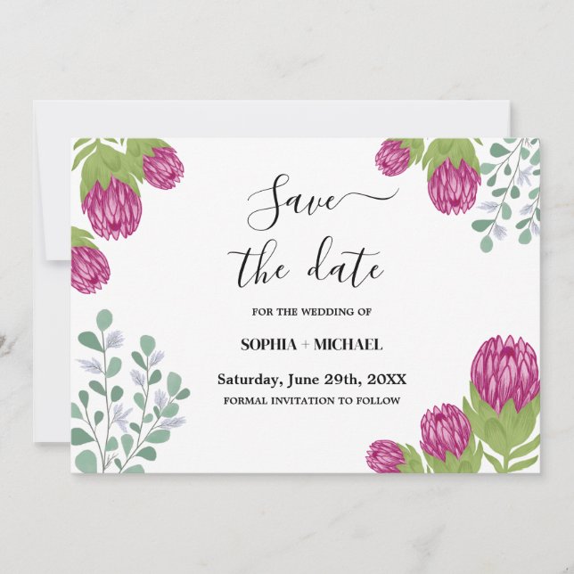 Invitation Protea Flower Garden Enregistrer la date Mariage (Devant)