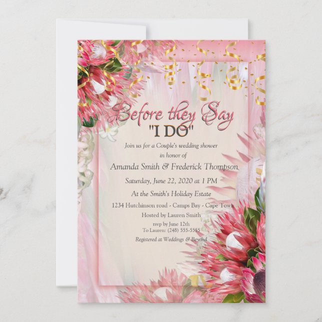 Invitation Protea Fuchsia avec Blush & Gold Wedding shower (Devant)